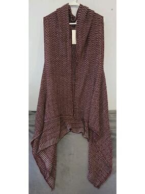 Pinkilicious Long Duster Sweater Open Cardigan Burgundy White Sleeveless S/M NWT